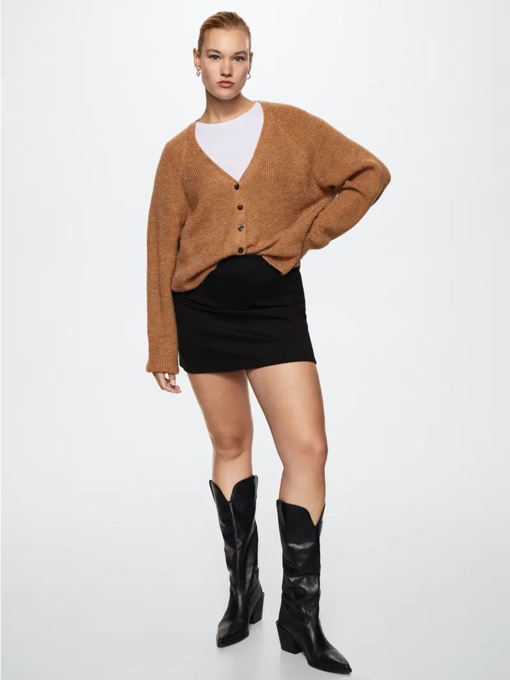 Ming Brown Long Sleev V Neck Ribbed Cardigan Size M